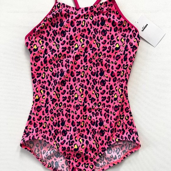 Nike Girls Crossback One Piece Swimsuit Cheetah Pink - Picture 4 of 6